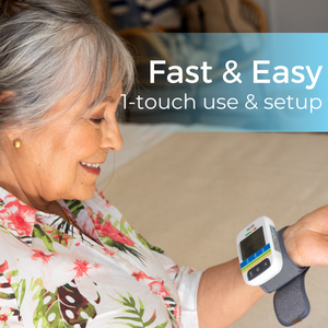 The MOBI Wrist Blood Pressure Monitor includes a Simple & Convenient Setup. The one-touch set-up allows for hassle-free, easy blood pressure monitoring anytime and anywhere